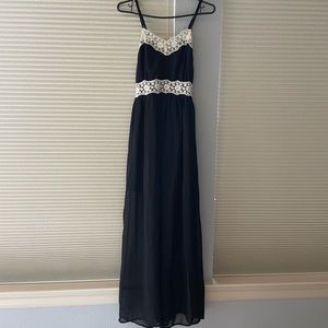 Black Lace Trim Maxi Dress